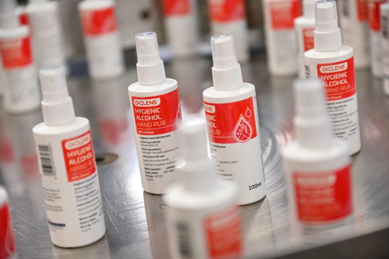 Co-Clens bottles on the production line